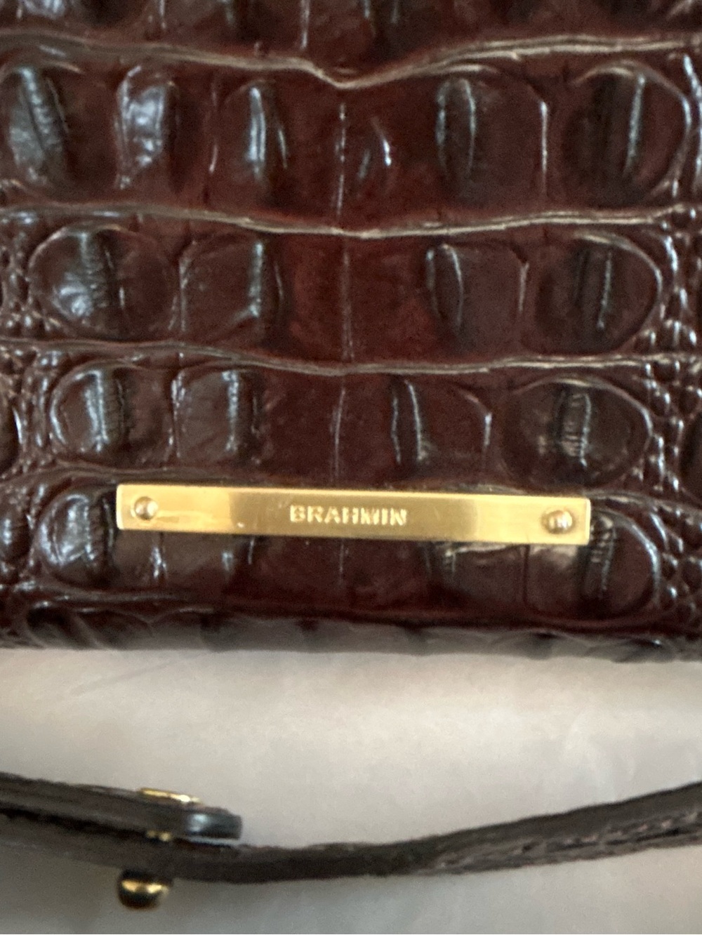 Brahmin Priscilla Classic Dark Brown Croc-Embossed Structured Satchel Handbag - Picture 2 of 16